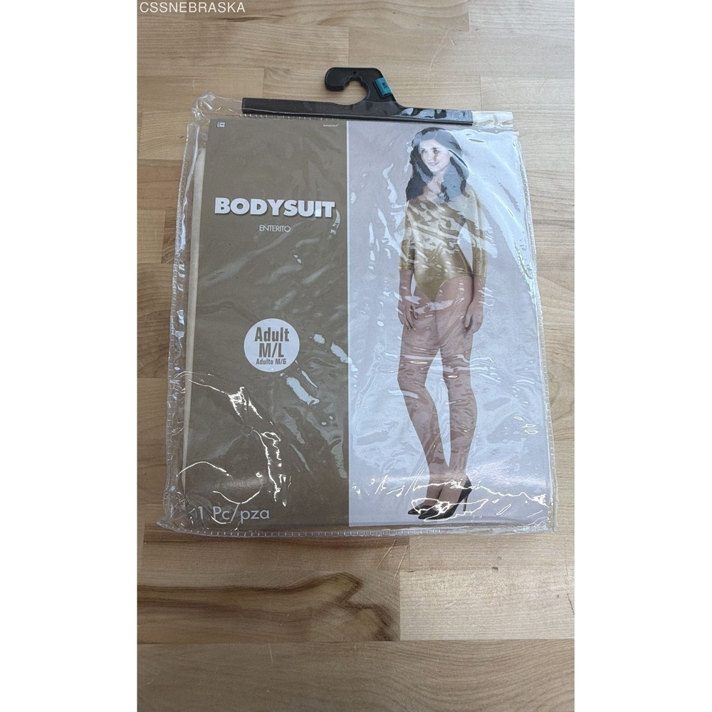 Amscan Women's Gold Metallic Long Sleeve Bodysuit Leotard‎ Costume Sz M/L